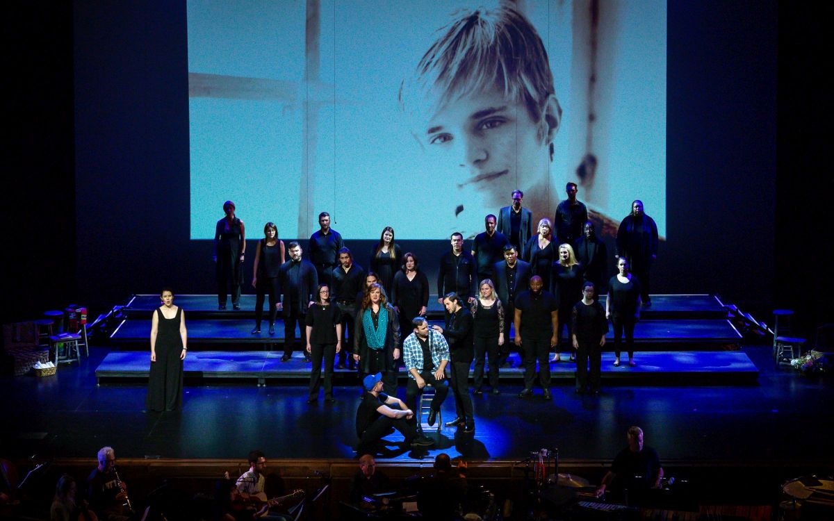 The visage of Matthew Shepard watched over the performers. (credit: David Woolf)