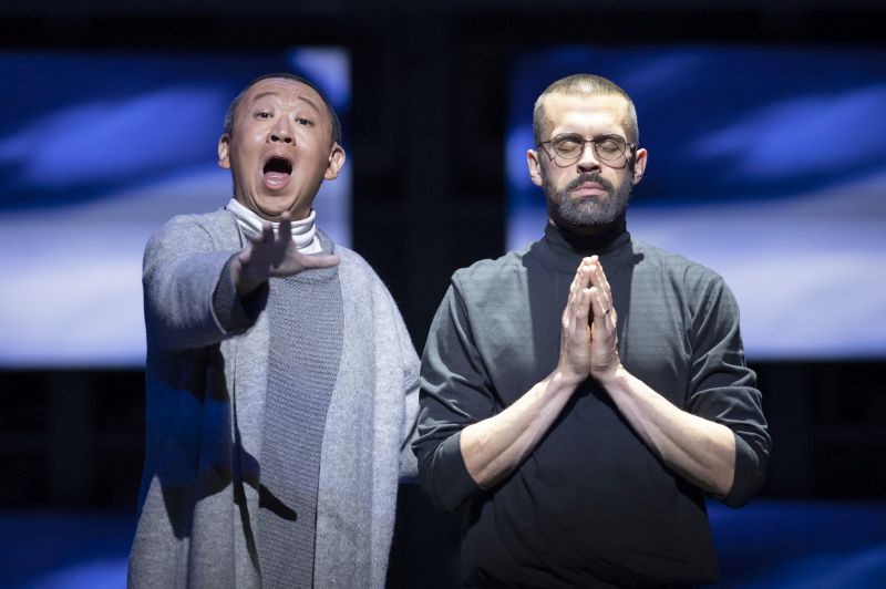 Moore as Jobs with Wei Wu as Zen Roshi Kobun Chino Otogawa. (credit: Erich Schlegal / Austin Opera)