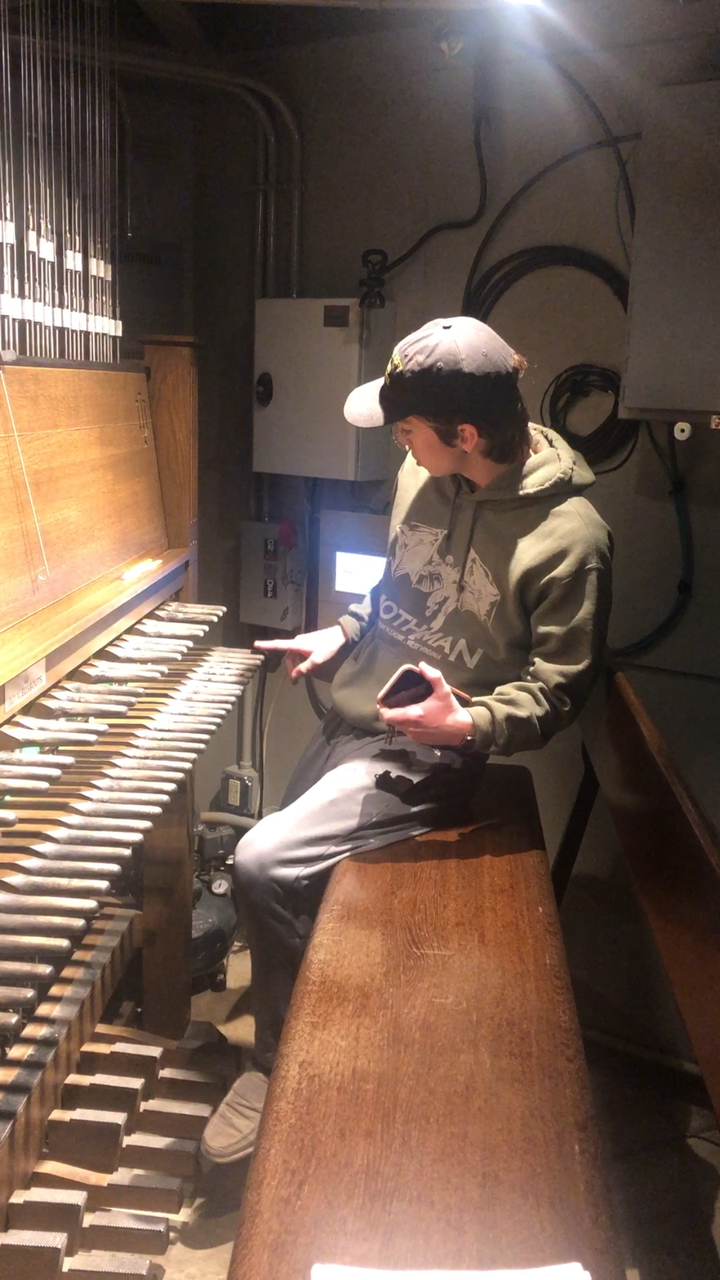At the console of the Arthur R. Metz Bicentennial Grand Carillon. (credit: Olivia Kieffer)