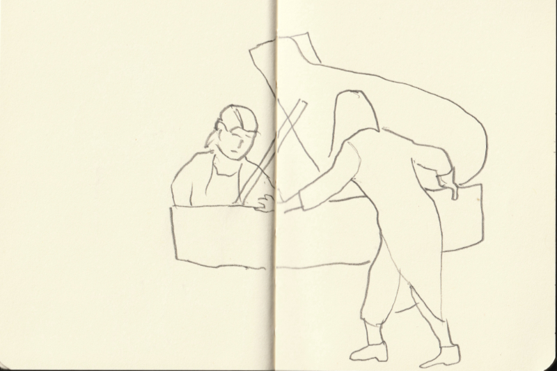 Erika Tazawa and Amy Petrongelli performing “Blue” by Andrew Staniland. (sketch by Jon Ciliberto)