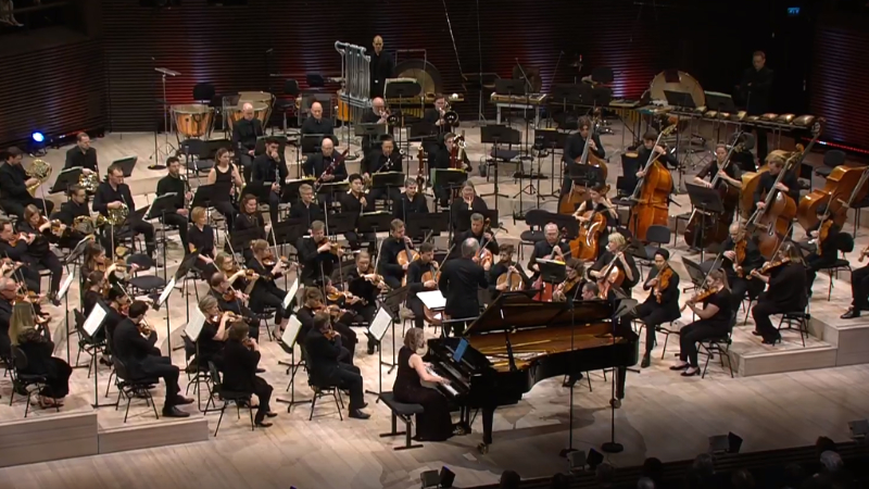 The Finnish Radio Symphony Orchestra (Radion sinfoniaoresteri) performing with pianist Orli Shaham and conductor David Robertson. (FRSO)