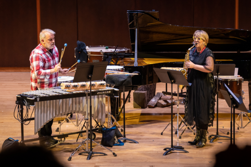 Stuart Gerber and Jan Berry Baker perform the world premiere of Judith Shatin's "Of Wells and Springs." (credit: Steve Eberhardt)