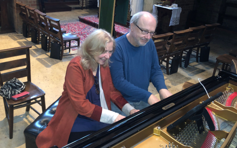 Cathy Fuller and Marc-André Hamelin recording Fauré's "Dolly." (credit: Francesco Burns)