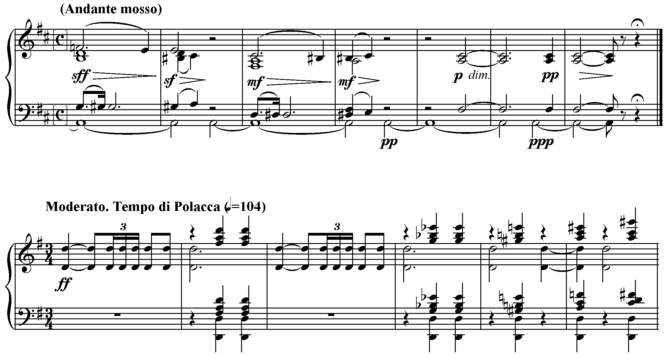 The final measures of Tchaikovsky's Overture to "The Queen of Spades" followed by the opening measures of the Polonaise from "Eugene Onegin."