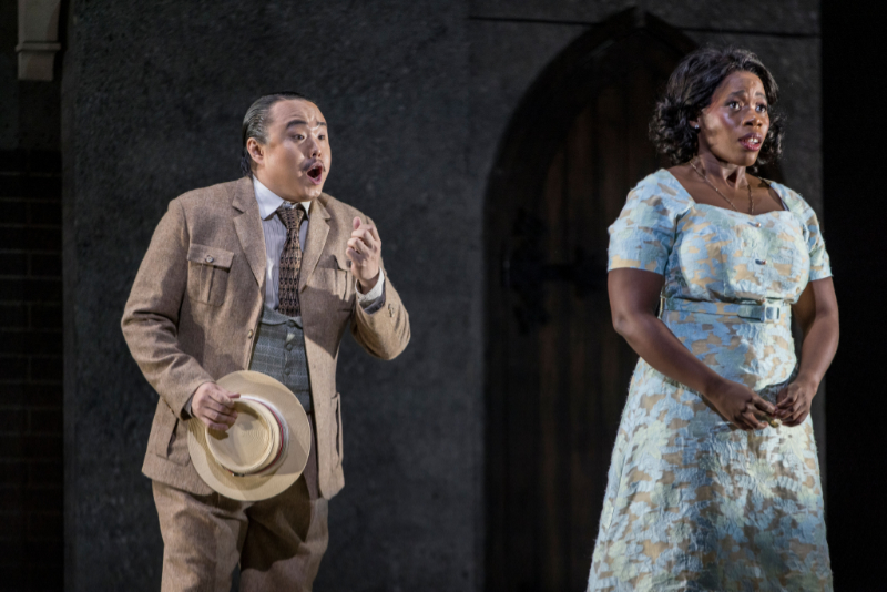 Won Whi Choi and Jasmine Habersham as the Duke (disguised as a student) and Gilda. (credit: Raftermen / courtesy of The Atlanta Opera)