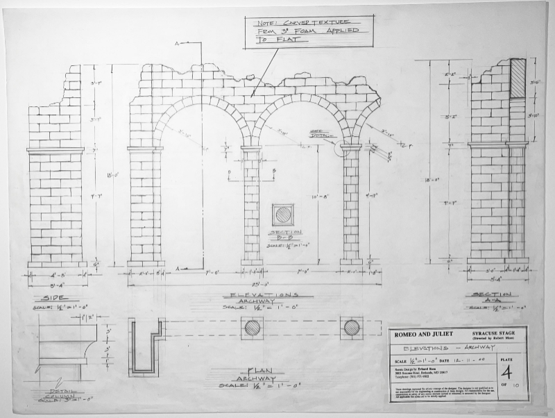 Erhard Rom's hand-drafted elements of a set for Giunod's "Romeo and Juliet." (courtesy of Erhard Rom)