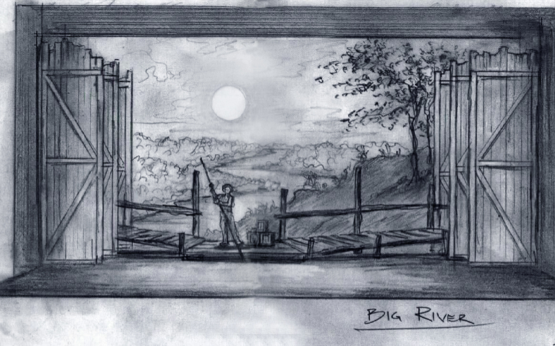 A sketch for the set of the musical "Big River: The Adventures of Huckleberry Finn." (courtesy of Erhard Rom)