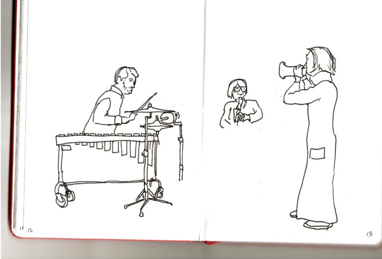 Bent Frequency with Ken Ueno. Notebook sketch by Jon Ciliberto.