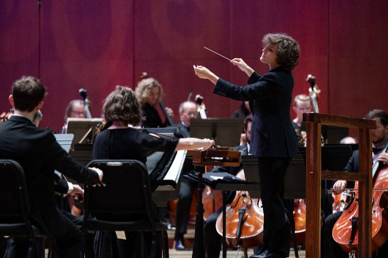 Tamara Dworetz leads the Georgia Philharmonic in Igor Stravinsky's "The Firebird" at Atlanta Symphony Hall, May 17, 2025. (credit: Mark Rainey)