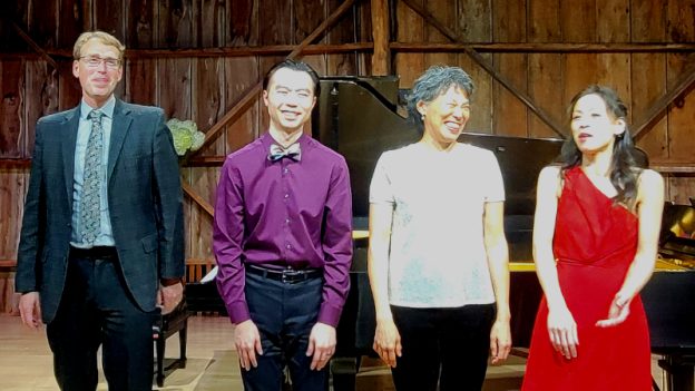 L-R: Jeremy Thompson, Brian Hsu, Genevieve Fei-Wen Lee, and Jeannette Fang take a final bow at the Garth Newel Music Center in Virginia’s Alleghany Highlands. (credit: Elena Trubina)