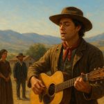 A ‘californio’ plays his guitar amid California’s rugged hills, conjuring the songs and stories that shaped the region’s musical landscape. (Image by ChatGPT)