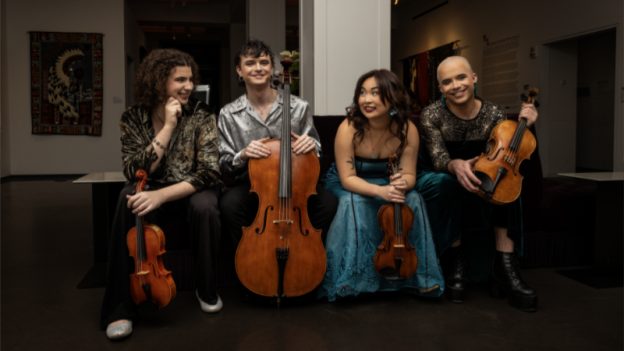 Poiesis Quartet (Max Ball, Drew Dansby, Sarah Ying Ma, and Jasper de Boor), the first prize winner at the 2025 Banff International String Quartet Competition and only quartet from the United States in the competition. (credit: Eden Davis)