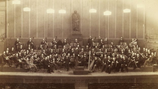 Boston Symphony Orchestra in 1891, Boston Music Hall. (credit: Nathaniel Livermore Stebbins)