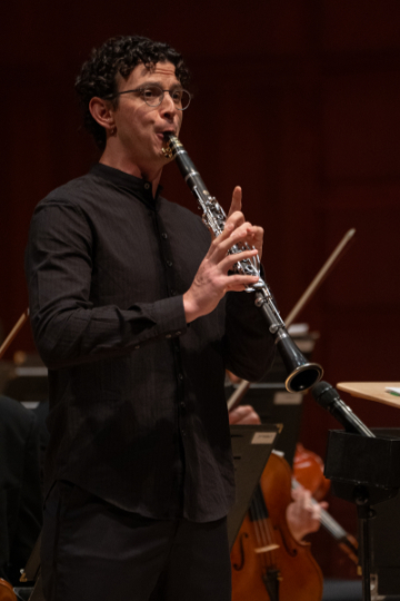 Samuel Almaguer solos in Copland's "Clarinet Concerto" with the North Carolina Symphony, October 17, 2025.(courtesy of NC Symphony)