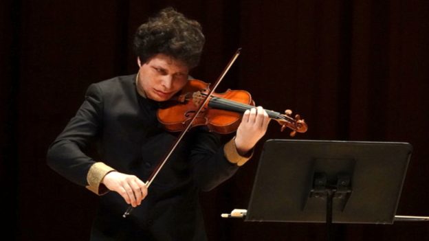 Violinist Augustin Hadelich, performing at UGA's Hodgson Concert Hall, Sept. 30, 2025. (credit: UGA/Kent Hannon)