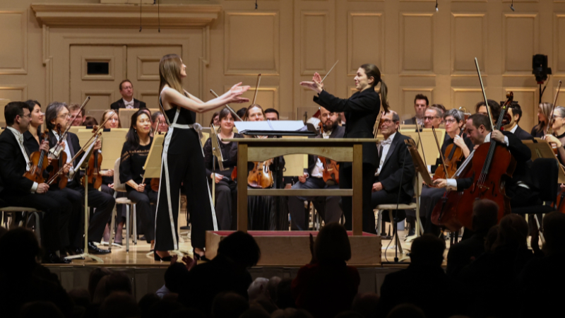 Composer Grace-Evangeline Mason and BSO associate conductor Anna Handler. (Winslow Townson)
