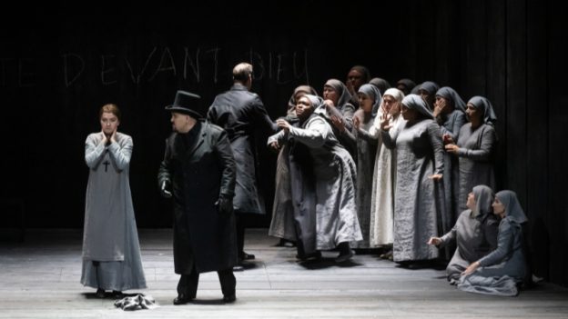 Stéphanie d’Oustrac (far left), Samuel “PJ” Lopez (left), and the cast of The Dialogues of the Carmelites at Dallas Opera. (credit: Lynn Lane)