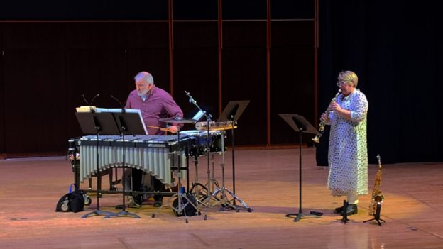 Bent Frequenct: percussionistStuart Gerber and saxophonist Jan Berry Baker. (credit: Jon Ciliberto)