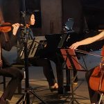 Members of ensemble vim—violinist Bob Anemone, pianist Choo Choo Hu, and cellist Laura Usiskin—perform Lera Auerbach’s ‘Triptych: This Mirror Has Three Faces.’ (credit: Davida Cohan)