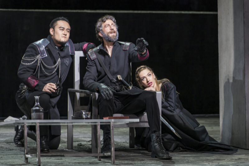 From left to right, Le Bu as Gunther, David Leigh as Hagen, and Sylvia D’Eramo as Gutrune. (credit: Raftermen)