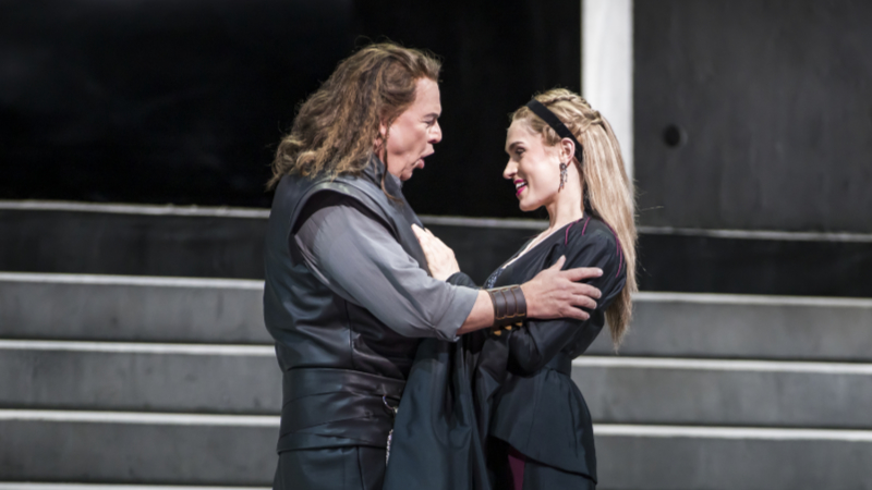 Stefan Vinke as Siegfried embraces Sylvia D’Eramo as Gutrune. (credit: ERaftermen)