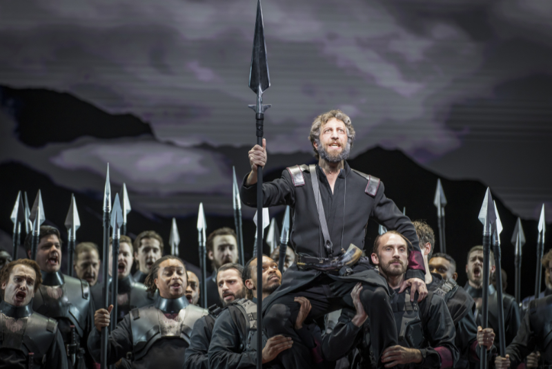 David Leigh as Hagen rides on the shoulders of his vassals. (credit: Raftermen)
