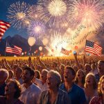 Crowds of Americans sing with joy under exploding fireworks as they celebrate the nation’s 250th anniversary. (generated by Grok Imagine)