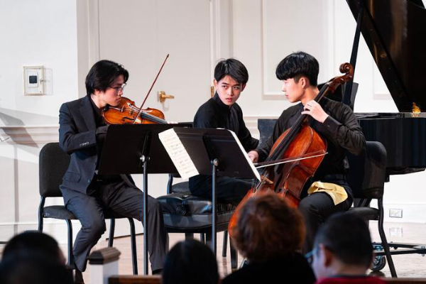 The Strelitzia Trio, from left: Lucas Liu, violin; Melvin Xu, piano; and Ryan Pi, cello. (credit: Chris Helton)