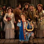 Zachary Wilder as Orfeo with the nymphs and shepherds of Thrace in Haymarket Opera Company and The Newberry Consort’s production of Monteverdi’s “L’Orfeo,” presented at DePaul University’s Jarvis Opera Hall, Sept. 24–27, 2026. (credit: Elliot Mandel)