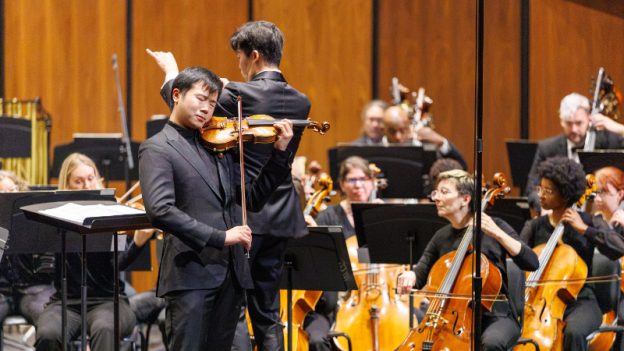 Violinist Simon Zhu performs Tchaikovsky’s Violin Concerto with the Johns Creek Symphony Orchestra, led by music director Henry Cheng, at the Sandy Springs Performing Arts Center, Ocober 9, 2026. (credit: Ken Otloff)